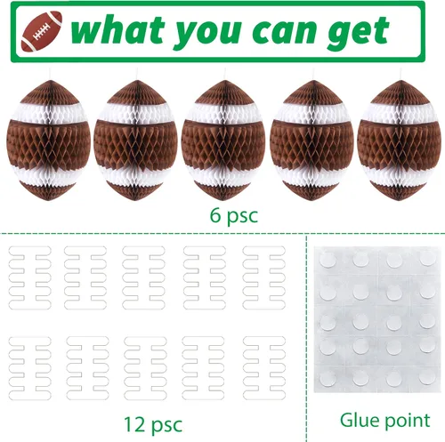 Vista 2 de C L cooper life Decoraciones colgantes para fiestas de fútbol, 6 unidades, panales de fútbol 3D con piezas de soporte, suministros de fiesta