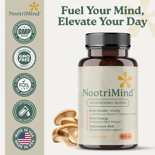 Vista 7 de Mushroom+ Blend 10 cápsulas complejas de hongos Melena de león, Reishi, Cordyceps y Chaga Enfoque + Claridad, energía y apoyo inmunológico
