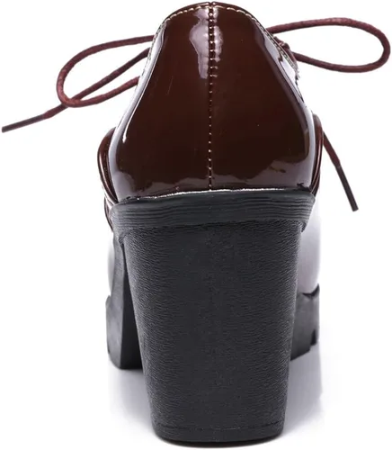 Vista 3 de DADAWEN - Zapatos de vestir clásicos para mujer con tira en T, plataforma y tacón medio, cuadrado, estilo Oxford