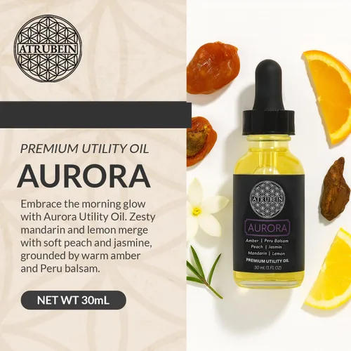 Vista 3 de Aceite de utilidad Aurora Premium - Para Mujer - Mandarina, Limón, Melocotón, Jazmín, Ámbar y Bálsamo de Perú - Mezcla nutritiva radiante