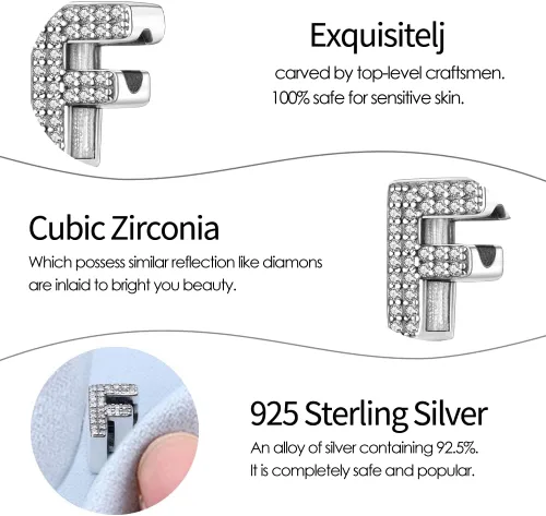 Vista 6 de Dijes con iniciales del alfabeto, letras completas de la A a la Z, plata de ley 925, circonitas cúbicas, colgantes para pulseras europeas Pandora