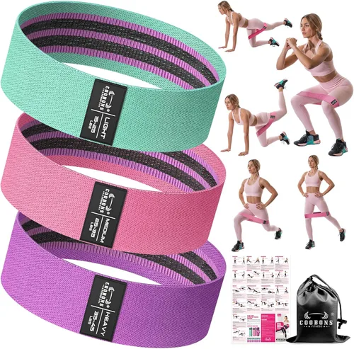 Vista 11 de Bandas de resistencia de tela para entrenar - Bandas de ejercicio para mujeres y hombres, bandas de trasero para piernas y glúteos, yoga, pilates