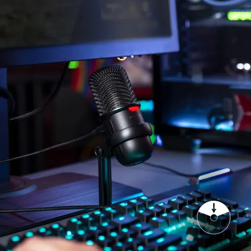 Vista 2 de HyperX SoloCast - Micrófono de condensador USB para juegos, para PC, PS4, PS5 y Mac, sensor de toque para silenciar, patrón polar cardioide, ideal