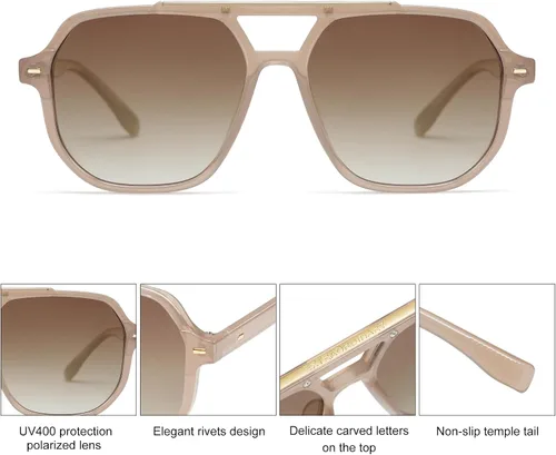 Vista 4 de SOJOS Gafas de sol polarizadas estilo aviador retro de moda para hombres y mujeres, estilo vintage de los años 70, marco cuadrado elegante SJ2283