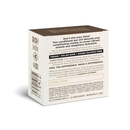Vista 3 de Soapbox Barra acondicionadora de carbón activado, desintoxica el cabello y el cuero cabelludo, bajo plástico e ingredientes limpios libres