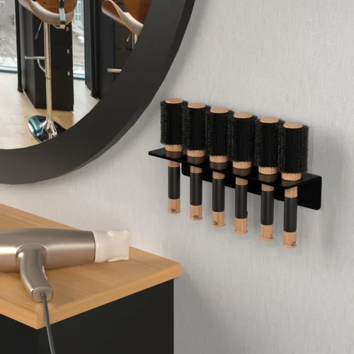 Vista 5 de Marketing Holders Organizador de pinceles acrílicos colgantes con 6 agujeros, accesorios incluidos, soporte de pared acrílico negro, estante