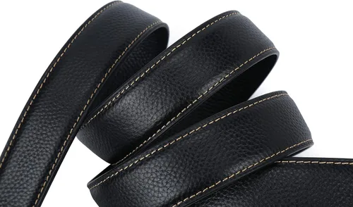 Vista 6 de iCuviy Cinturones de vestir de cuero genuino con trinquete deslizante para hombres, adecuados para el trabajo, negocios, cinturón de hebilla