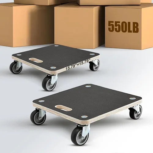 Vista 9 de Plataforma rodante rectangular de madera resistente con asa - Capacidad de 441 libras, ruedas TPR de 3 pulgadas, transportador multifuncional