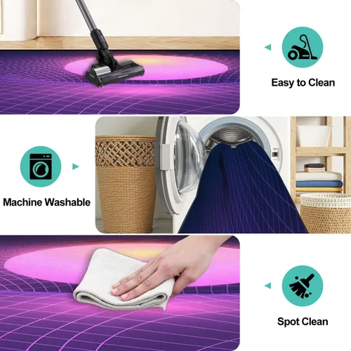 Vista 4 de Runner Rug Washable 2x6 Black Hole Gravity Grid Glowing Ball Sun 80s synthwave Non-Slip Hallway Area Rug Indoor Outdoor Home Decor for Entryway