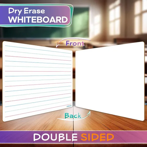 Vista 3 de Scribbledo Pizarra Blanca de Doble Cara con Líneas, Tablero de Borrado en Seco para Niños, Tablero de Escritura Rayada, Práctica de Escritura a