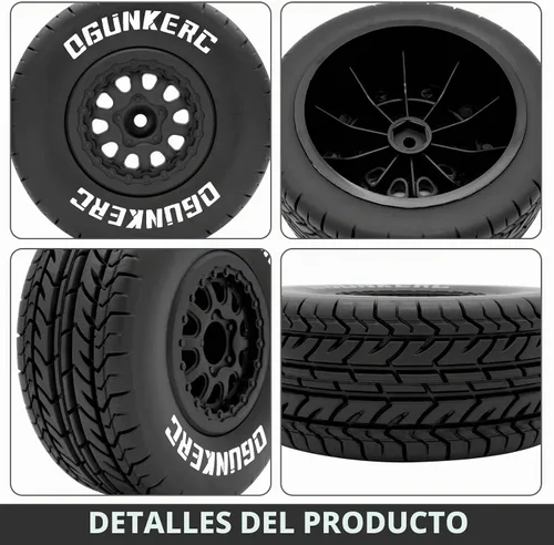 Vista 6 de OGRC - 4 neumáticos hexagonales de 0.472 in de plástico con insertos de espuma, neumáticos de goma para neumáticos 1/10 para Traxxas Slash Redcat
