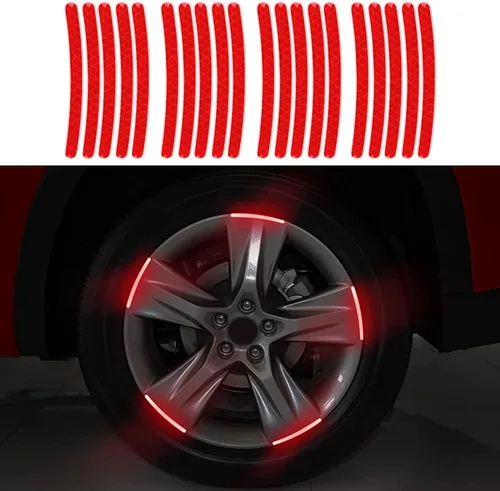Vista 10 de 20 piezas de calcomanías reflectantes para cubo de rueda de automóvil, calcomanías reflectantes de seguridad nocturna para automóviles, motocicletas