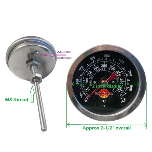 Vista 3 de Termómetro para parrilla de barbacoa de cara negra, 50F-900F, rango de alta temperatura, resistente calidad premium, termo para ahumador de 2
