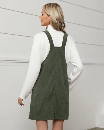 Vista 15 de luvamia Vestido de pana para mujer, tirantes ajustables, casual, a la moda, overoles cortos con bolsillos