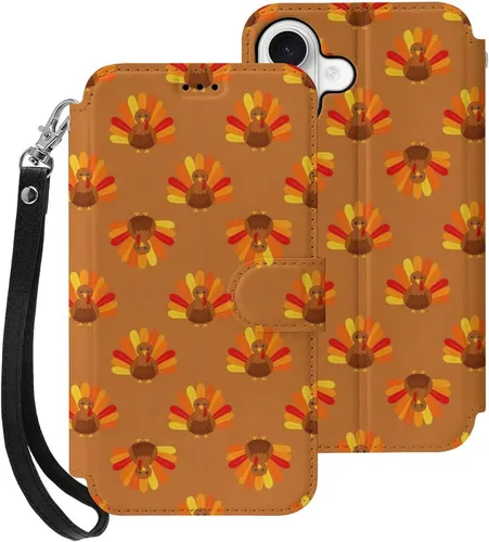 Vista 43 de SWEET TANG Compatible with iPhone 17 Pro Wallet Case Women PU Leather Shockproof Protective Folio Flip Cover (Cute Thanksgiving Turkey Maple Leaf)