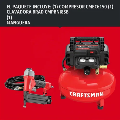 Vista 3 de CRAFTSMAN Kit combinado de clavadora Brad y compresor de aire con manguera (CMEC1KIT18)