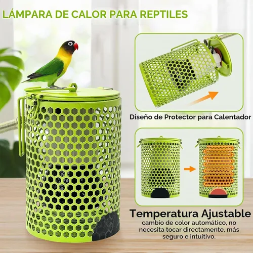 Vista 2 de Hamiledyi Bombilla de cerámica con pantalla de lámpara, protector de lámpara de calor para reptiles de 100 W, calentador de jaula de pájaros