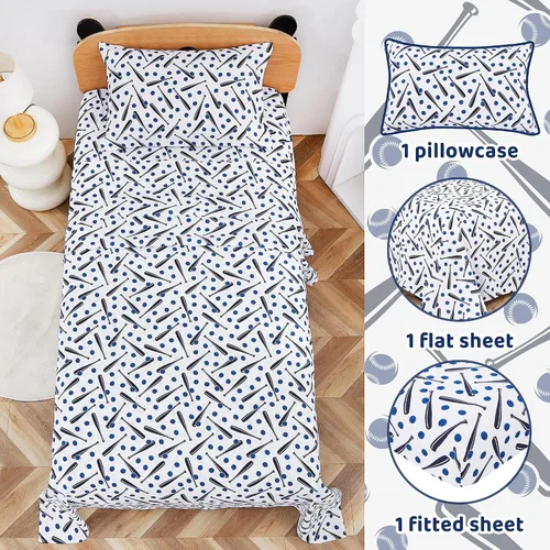 Vista 2 de Viviland 3 Pieces Boys Twin Sheets Set Kids, Baseball Printed Sheets