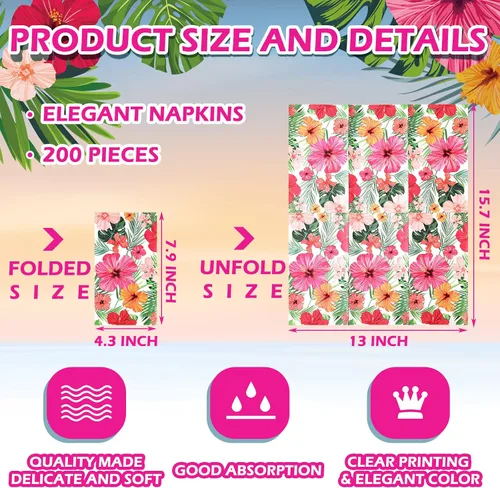 Vista 3 de Hotop Paquete de 100 servilletas hawaianas para invitados, servilletas tropicales, decoraciones de fiesta Luau, toallas de papel decorativas