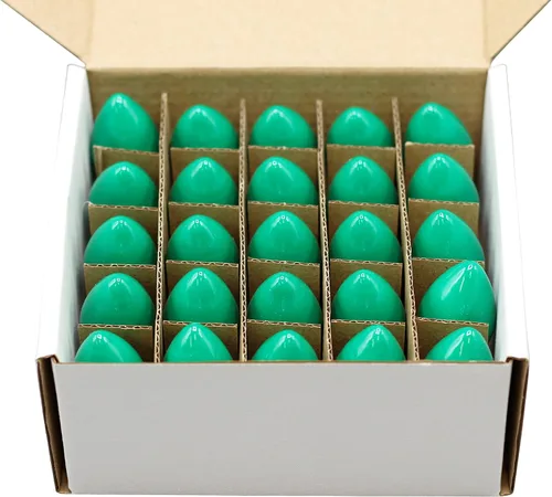 Vista 3 de Creative Hobbies Caja de 25 bombillas – C7, combustión constante incandescente – Verde opaco – 7 vatios, vida útil, base de candelabro chapada
