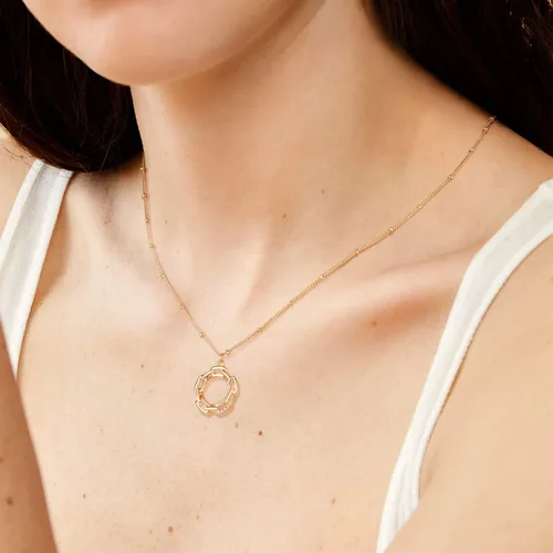 Vista 3 de MTMY Collar de flores chapado en oro de 14 quilates para mujer, delicado collar de pétalos de circonita cúbica, trébol, copo de nieve, joyería