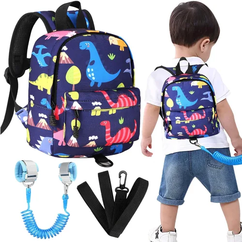 Vista 28 de Accmor Arnés de mochila de dinosaurio para bebés con correa para niños pequeños con eslabón de muñeca antipérdida, bonita bolsa de guardería