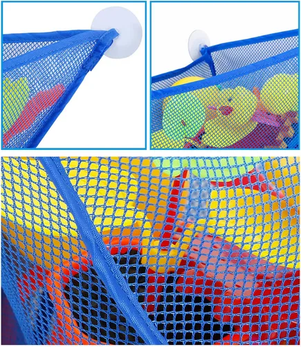Vista 4 de chil Organizador de juguetes de baño con 3 ventosas fuertes montadas para baño/ducha, solución de almacenamiento, red de almacenamiento de juguetes