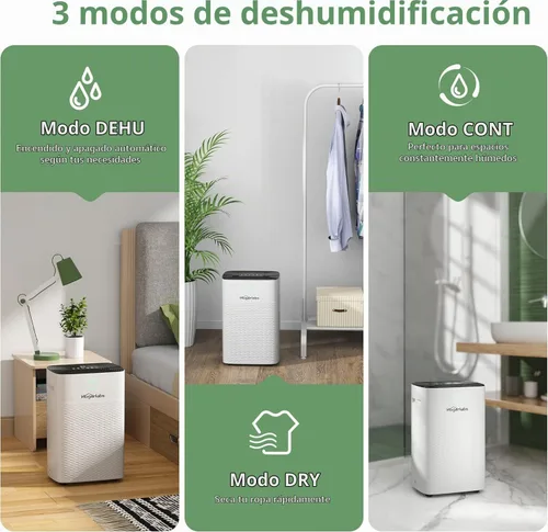 Vista 6 de HOGARLABS Deshumidificadores de 30 pintas para el hogar y sótanos, con 3 modos de funcionamiento, protección contra desbordamiento y apagado