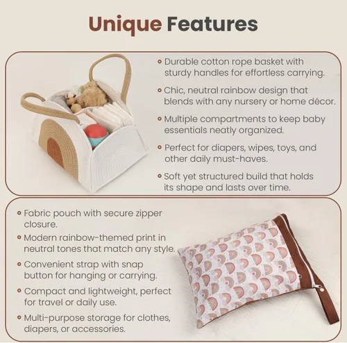 Vista 6 de Organizador de pañales + bolsa para artículos húmedos, cesta de pañales de cuerda de algodón, bolsas organizadoras de bolsas de pañales, regalo