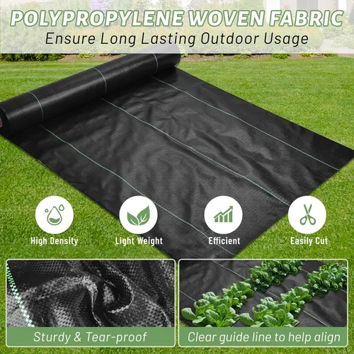 Vista 5 de Tela de barrera de malezas de 3 x 300 pies, resistente, tela tejida para control de malezas, tela geotextil tejida para contrapiso, alfombrilla