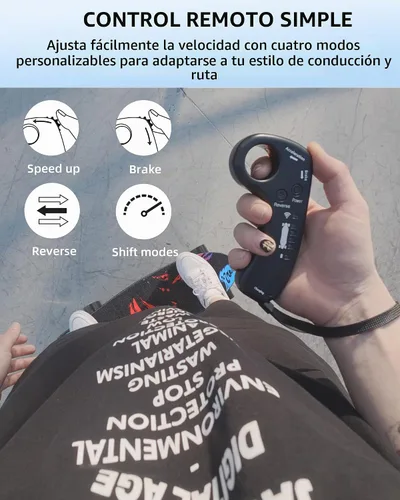 Vista 4 de EBOSSOM Monopatín Eléctrico con Motor de 350W, Eboard de 27" con Control Remoto, 4 Modos Máx 10Mph, Plataforma de 8 Capas, Monopatines Eléctricos