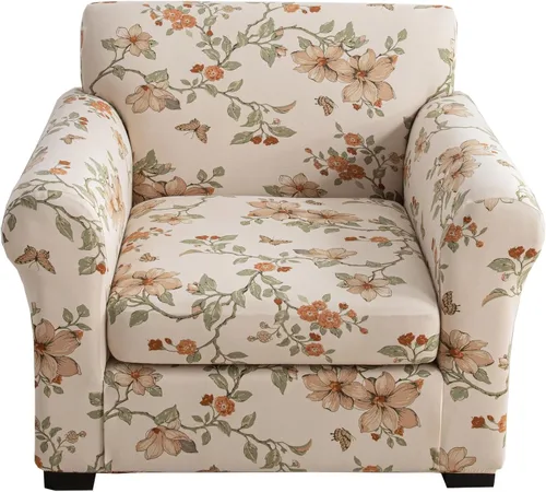 Vista 32 de KRFOONN Funda de sofá de 4 piezas con estampado para sofás de 3 cojines, funda elástica con 3 fundas de cojín separadas, protector de muebles