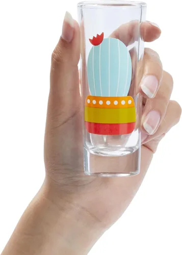 Vista 7 de BLUE PANDA Vasos de chupito con diseño de cactus, paquete de 5, 2 onzas, multicolor, vasos de chupito de tequila para whisky