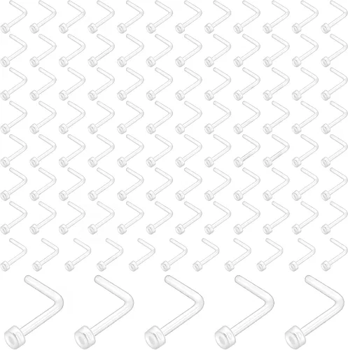 Vista 8 de NEWITIN 100 aretes de nariz transparentes de 0.71 onzas para cirugía, en forma de L, retenedores de piercing transparentes, joyería de piercing