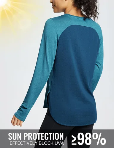 Vista 3 de BALEAF Camisetas deportivas de manga larga para mujer, de secado rápido, UPF 50+, ligeras