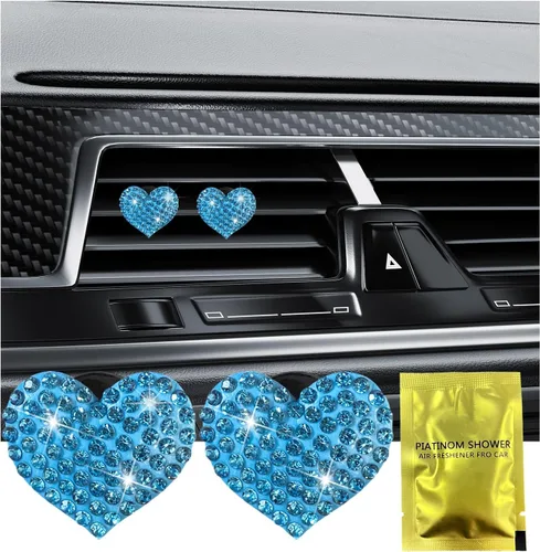 Vista 13 de Ziciner 2 piezas de dijes de clips para ventilación de aire de coche con corazón brillante, clips para salida de aire de coche con forma de corazón