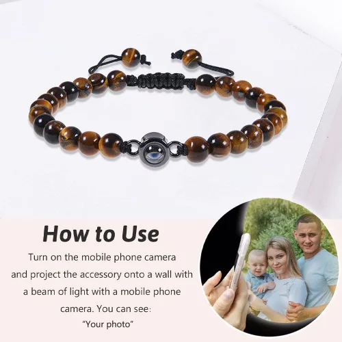 Vista 4 de Pulsera personalizada con imagen en el interior, pulsera de proyección de fotos, pulsera de cuentas de piedra de lava de piedra, regalos