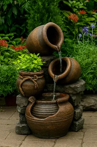 Vista 2 de Fuente de agua con múltiples macetas para exterior