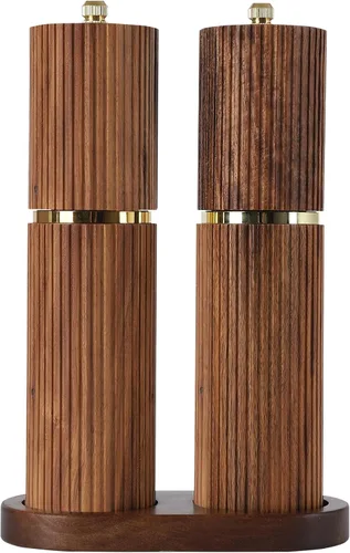 Vista 9 de Juego de molinillo de sal y pimienta de madera con detalles dorados, molinillo de sal y pimienta con grosor ajustable, molinillo de pimienta