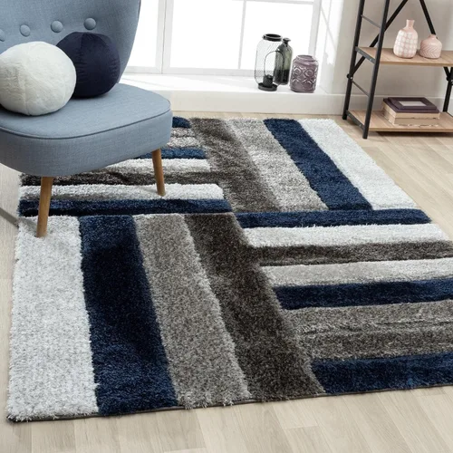 Vista 10 de LUXE WEAVERS Lantanas Collection 7072 - Alfombra geométrica moderna de pelo largo gris de 8 x 10 pies