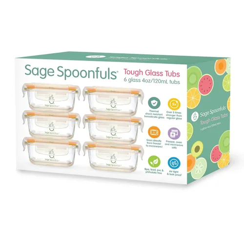 Vista 8 de Sage Spoonfuls Recipientes de vidrio para alimentos para bebés con tapas, paquete de 6, tarros de comida para bebés de 4 onzas, duraderos y a prueba