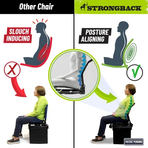 Vista 3 de STRONGBACK Lumbar Support Stadium Seat for Bleachers – Ergonomic Chair with Back Support for Adults & All-Day Comfort Negro/Gris