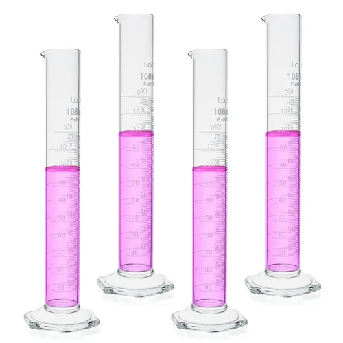 Vista 10 de Juego de cilindros de medición de 33.8 fl oz con cepillo de limpieza, vidrio de borosilicato, base hexagonal y pico, clase B, LVE008