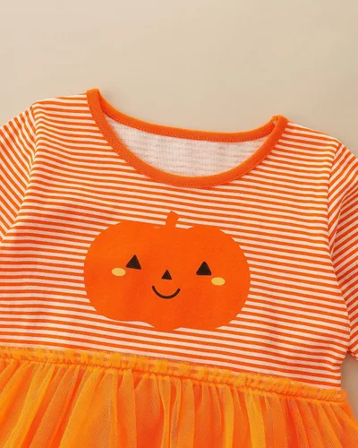 Vista 4 de HILEELANG Vestido de manga larga para niña pequeña, de algodón, con apliques, ropa casual para Navidad 23YD07#Pupkintulle