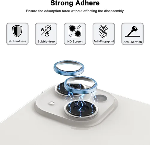 Vista 2 de [Azul brillante] [2 juegos] para iPhone 14/iPhone 14 Plus protector de lente, protector de pantalla de vidrio templado, protector de pantalla