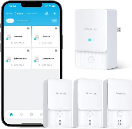 Vista 10 de GoveeLife Premium Detector inteligente de fugas de agua 2 con rango ultralargo de 1968 pies, sensor de agua wifi con SMS/Email/APP Push y alarma