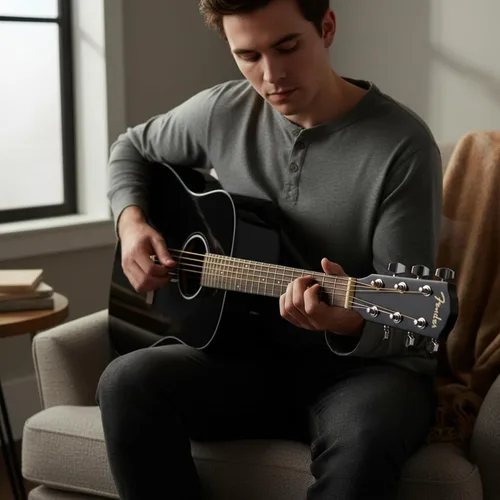Vista 4 de Fender Guitarra acústica FA-125 Dreadnought - Paquete negro con estuche, afinador, correa, cuerdas, púas y DVD instructivo de Austin Bazaar