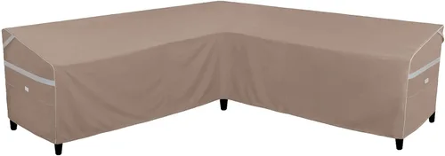 Vista 12 de Funda impermeable para sofá modular en forma de V para exteriores, resistente a los rayos UV, para muebles de patio de 5 plazas, 85 pulgadas de Gris