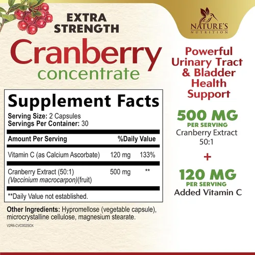 Vista 5 de Suplemento de pastillas de extracto de arándano, 500 mg por porción de extracto de arándano con vitamina C, apoyo a la salud del tracto urinario