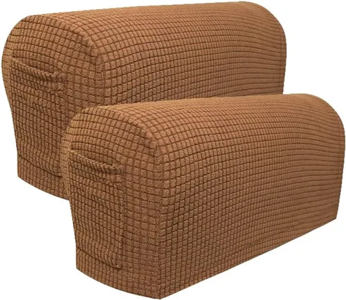 Vista 12 de Juego de 2 fundas elásticas para brazos de sofá con bolsillo, fundas extraíbles antideslizantes para reposabrazos para sillón reclinable y sillones